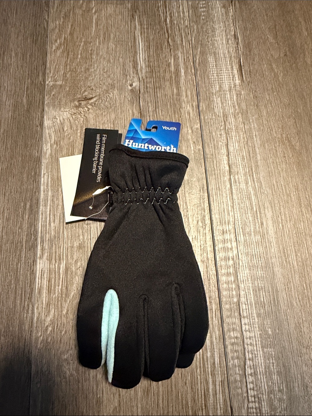 Huntworth Youth Black Mittens with Light Blue Accent